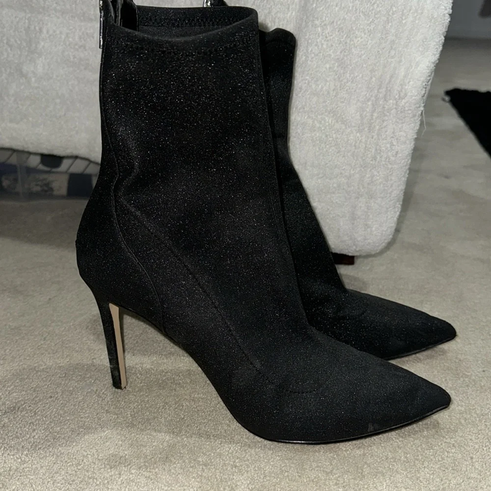 Jewel Badgley Mischka Marabel ankle booties glitter black womens 10 - Picture 2 of 11